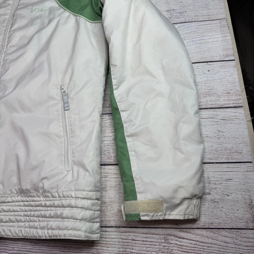 Columbia Youth 18/20 Hooded Winter‎ Coat Jacket White Green Fleece Lined READ